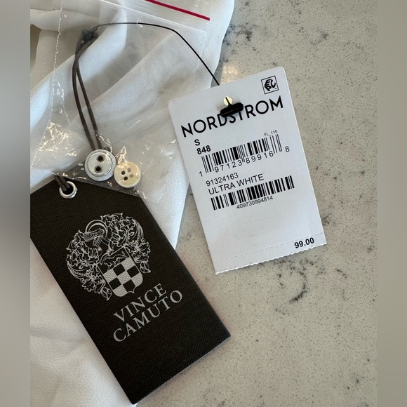 VINCE CAMUTO Crystal Embellished Crepe Button-Up Shirt Sz S White NWT - Picture 10 of 13